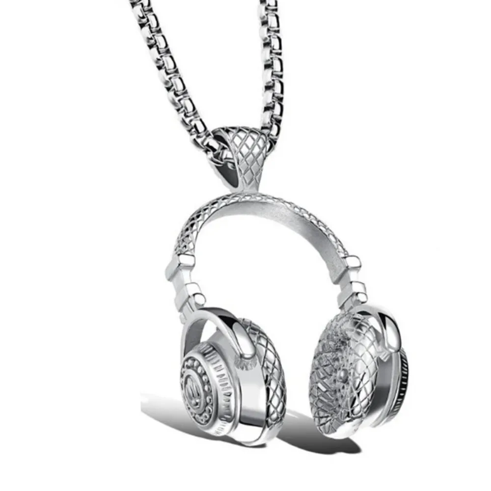 Hip Hop Music Headphones Pendant Necklace For Men Rock Couple Personalized Stainless Steel Chain Fashion Rapper Jewelry Gifts