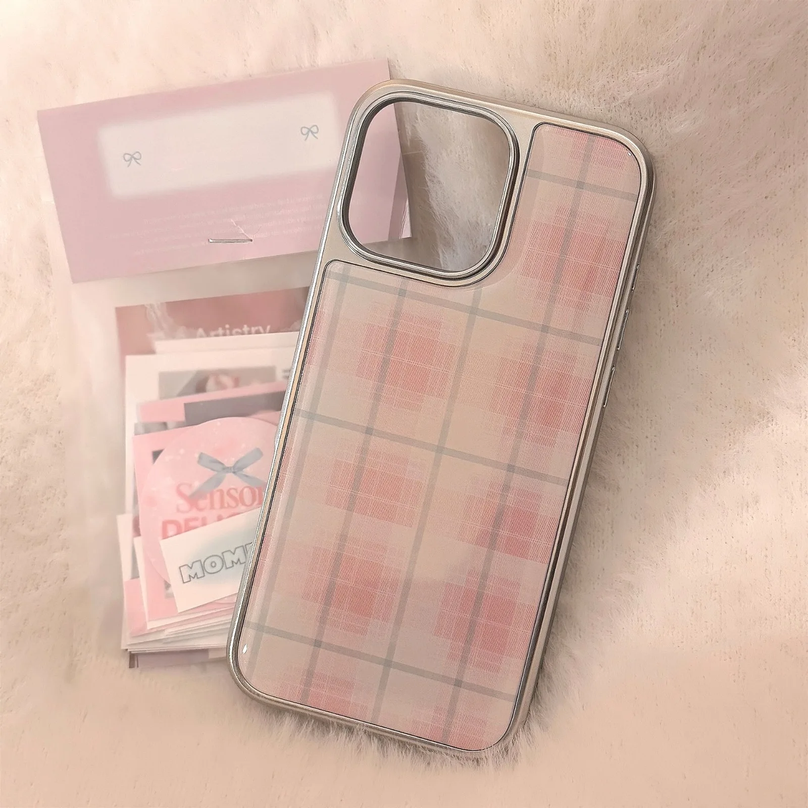 

Pink Grid Korean Style Phone Case for HUAWEI Mate 60 70 Pro Pura P70 Ultra Cute Stylish Sweet Design Shockproof Protective Cover