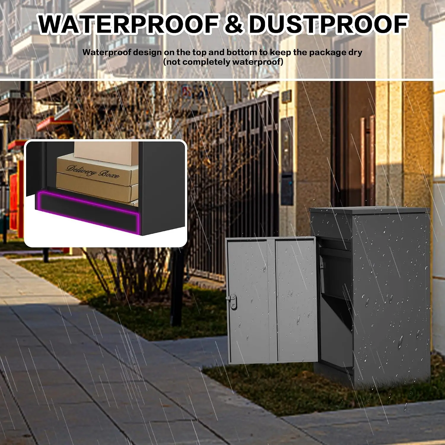 Large Package Delivery Box For Outside, Galvanized Steel Waterproof Parcel Drop Box With Coded Lock, Anti Theft Wall Mounted Mailbox Storage Container For Porch Yard Home, Black