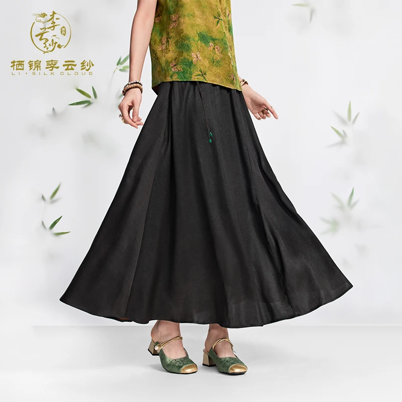 LI SILK CLOUD Xiangyunsha Silk- Authentic Traditional Craft，Elegant Midi Length Half Skirt