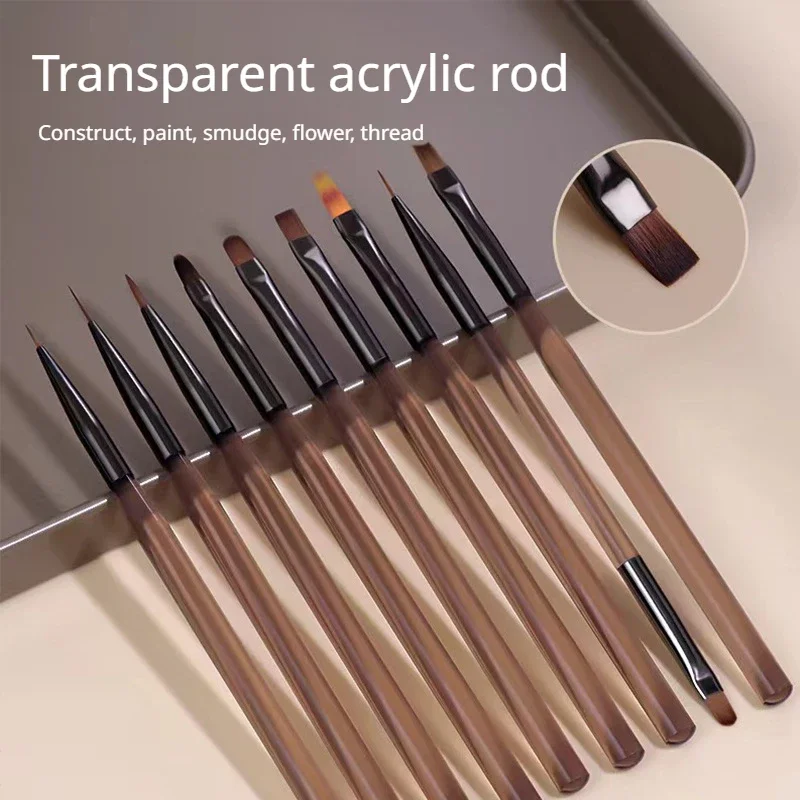 

Transparent Brown Nail Brush Set Sweep Pen Construction Pen Semi-transparent Rod Light Therapy Drawing Line Pen Set Accessories