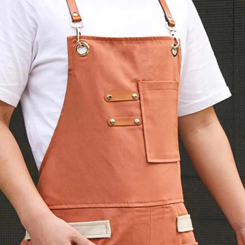 KX4B Unisex Apron for Men Women Hair Hairdressing Craftsmen Barista BBQ Coffee Shop Garden Work Apron with Pockets