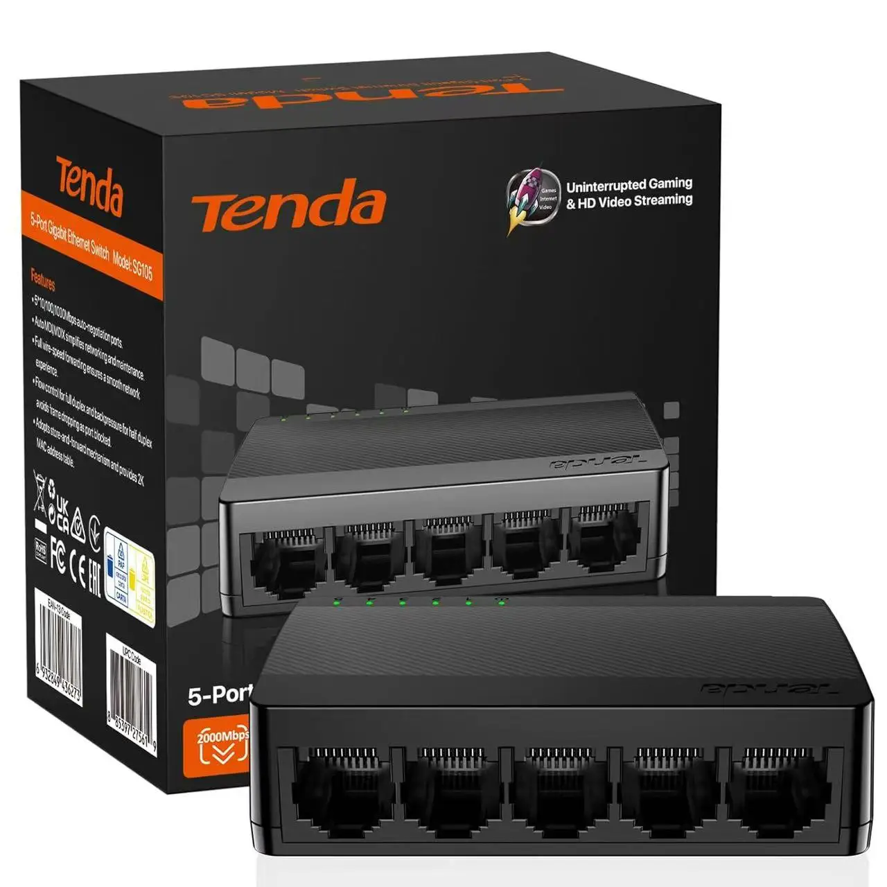 

Tenda SG105 Gigabit 1000M Mini 5-Port Desktop Switch Fast Ethernet Network Switch LAN Hub RJ45 Ethernet and Switching Hub Shunt