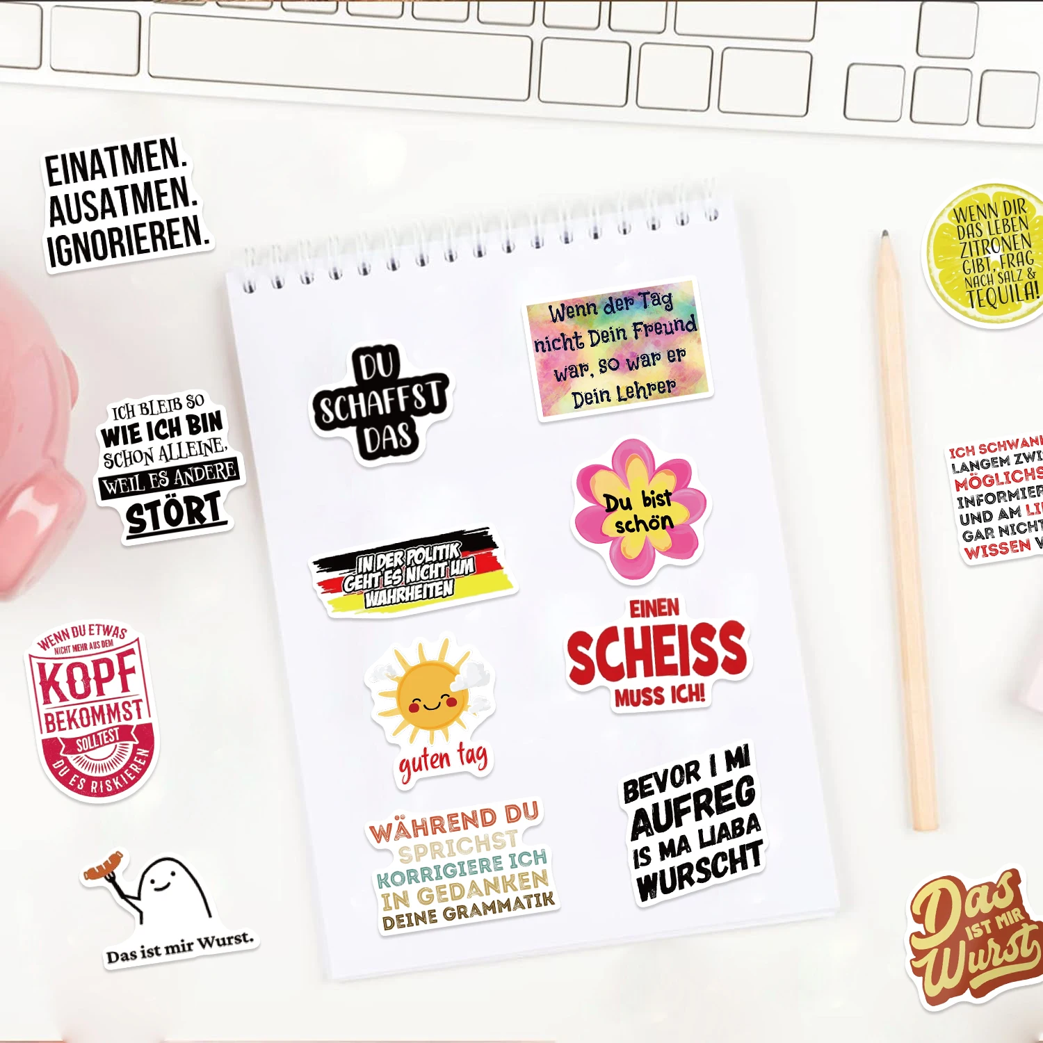 50 قطعة عبارات تحفيزية ألمانية ملصق مجموعة مقاوم للماء تصاميم الكرتون لأجهزة الكمبيوتر المحمولة الهواتف الأمتعة سكيت الغيتار خوذة #5