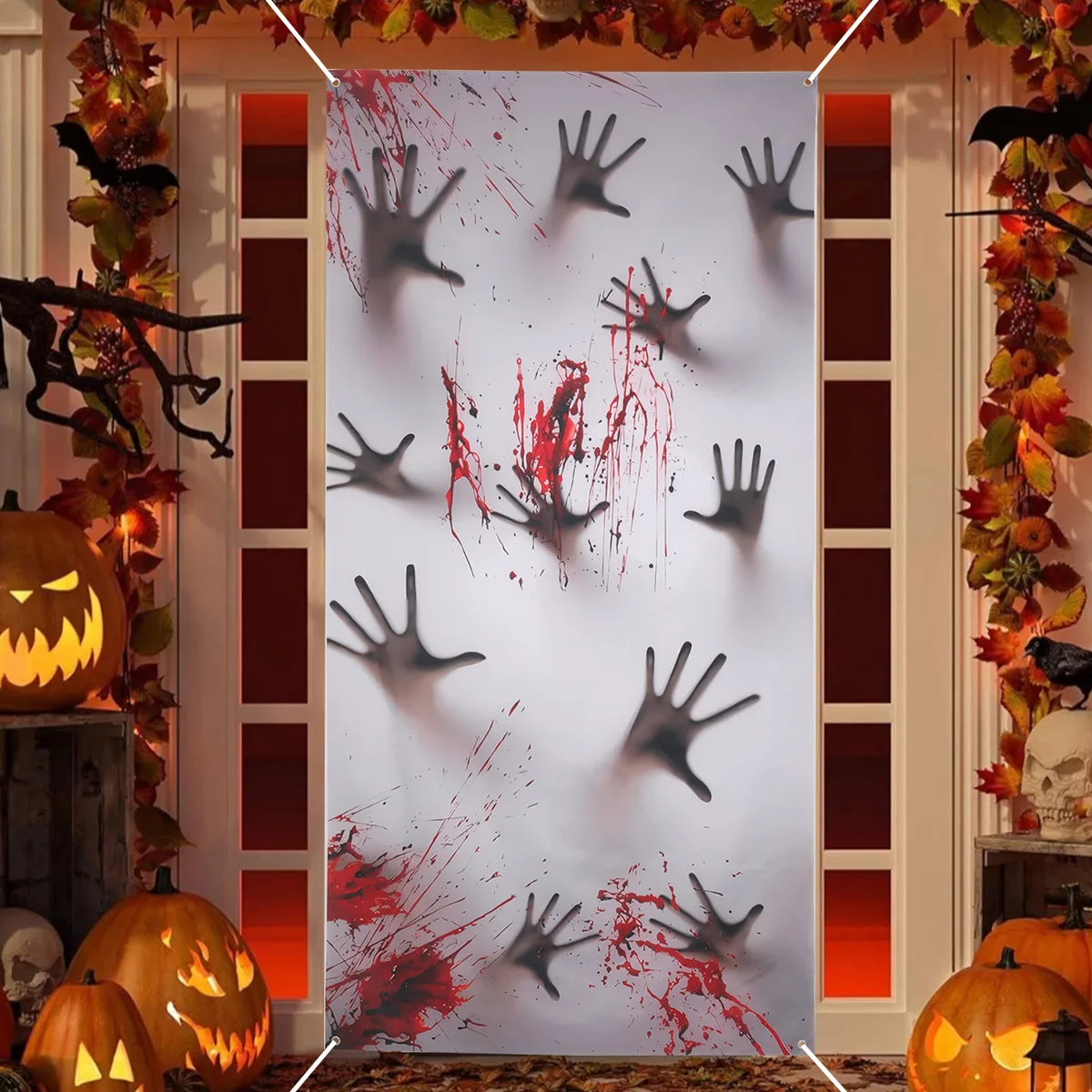 

Halloween Front Door Decoration Skull Pumpkin Blood Hand Large Door Cover Banner for Home Happy Halloween Party Decoration 2025