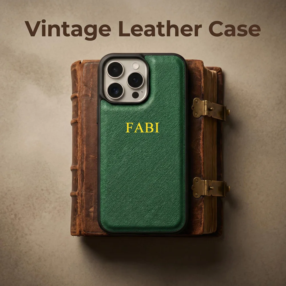 British Retro Serif Letter Custom Hot Gold Stamping Saffiano Cross Grain Case For iPhone 15 16 17 18 Pro Max Luxury Noble Cover