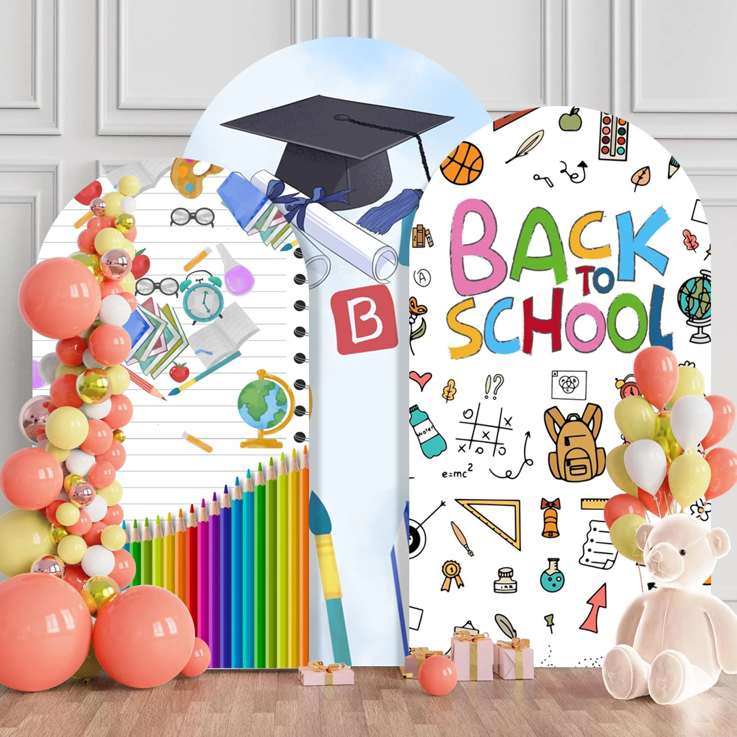 Yeele Back To School Arch Backdrop Cover for Students Portrait Learning Tools Drawing Pen Graffiti Spandex Cylinder Stand Covers