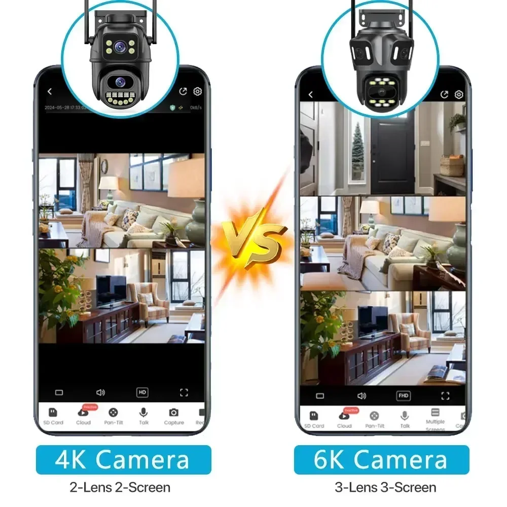 Imagem -02 - Câmera ip de Três Lentes 6k 12mp Wifi Proteção de Segurança sem Fio ao ar Livre Ptz Humano Rastreamento Automático Cctv Vigilância de Vídeo Icsee App