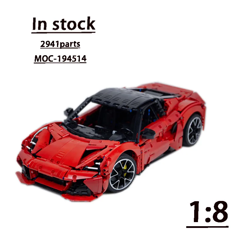 MOC-194514 Rosso Nuovo Classico Supercar 1:8 Assemblaggio Cuciture Building Blocks Model2941Parts Ragazzo Educazione Building Blocks Giocattolo Regalo
