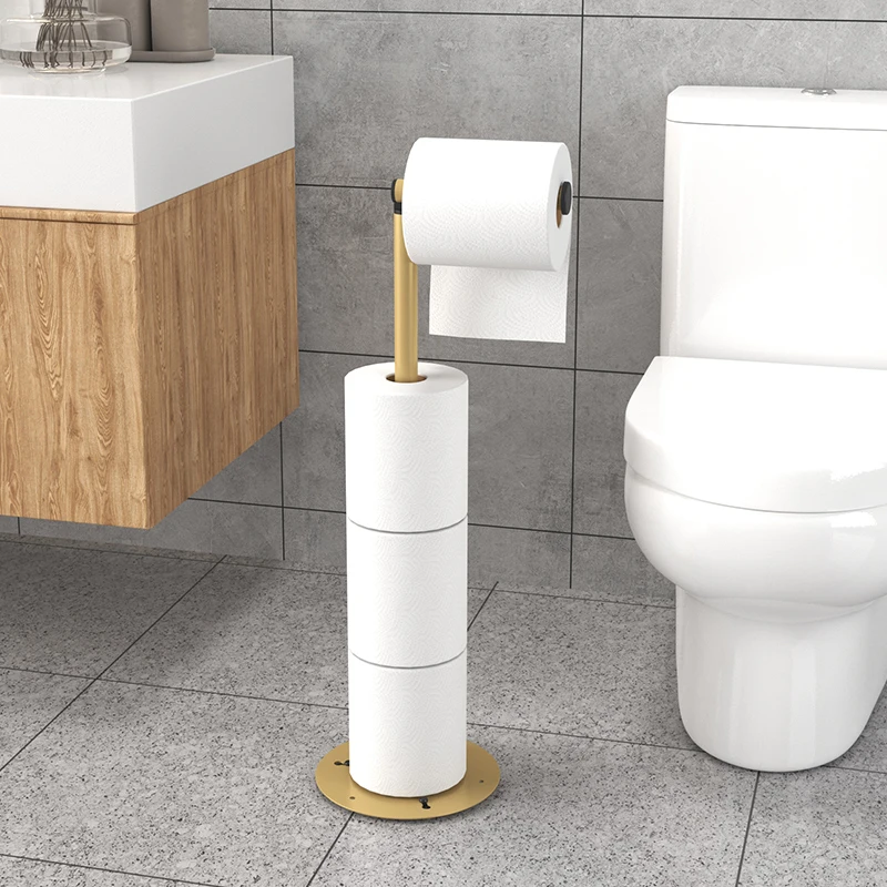 Vertical Folding Tissue Holder, Floor Standing Roll Paper Storage Rack with Base, No Punching Tissue Holder