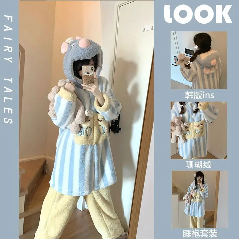 

Anime Disney Ratatouille Thick Flannel Warm Hooded Robe Set Kawaii Girls Pajama Set Loungewear Decor Birthday Gift