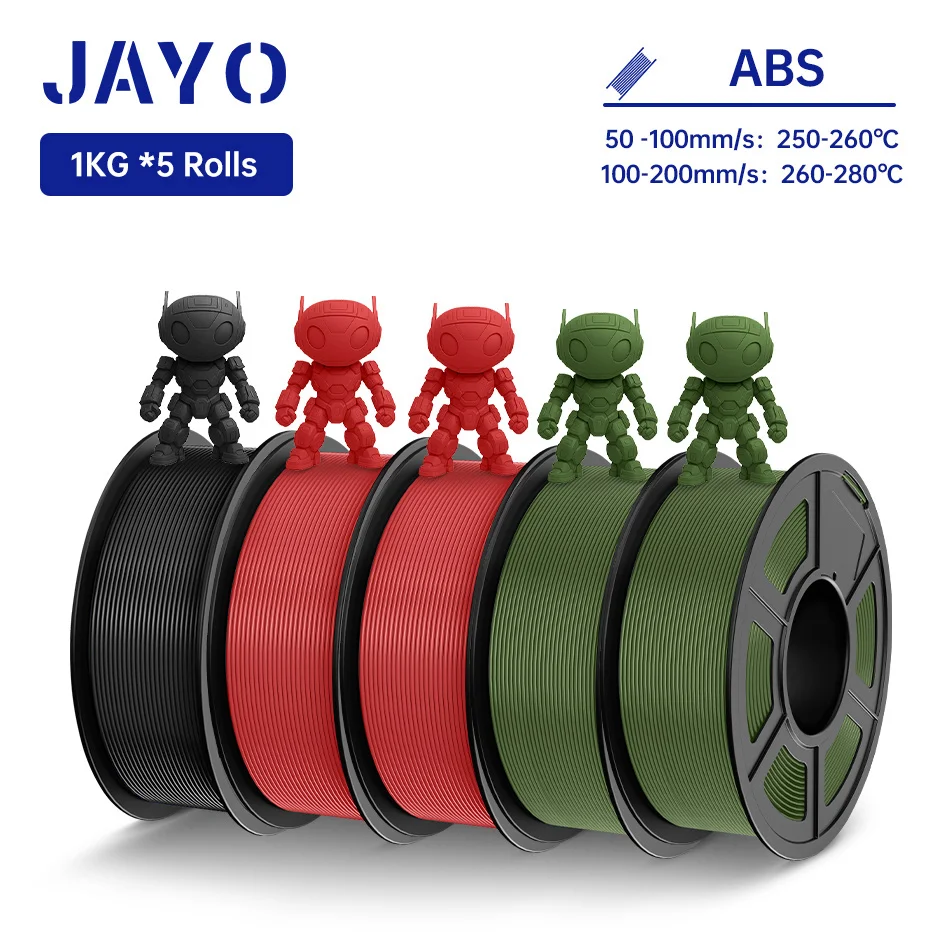 JAYO ABS 3D-Drucker-Filament 5KG 1,75mm ABS für 3D-Drucker, ABS 3D-Drucker-Filament mit Heißverformung 90°, Perfekt für Funktionale Prototypen & Mechanische Teile