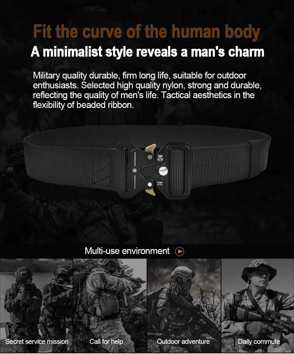 Taktischer Gürtel mit Schnellverschluss für Herren – robuster Canvas-Bund mit Wasserflaschenhaken, Karabiner, Outdoor-Jagd, Wanderausrüstungsset – Detail 11