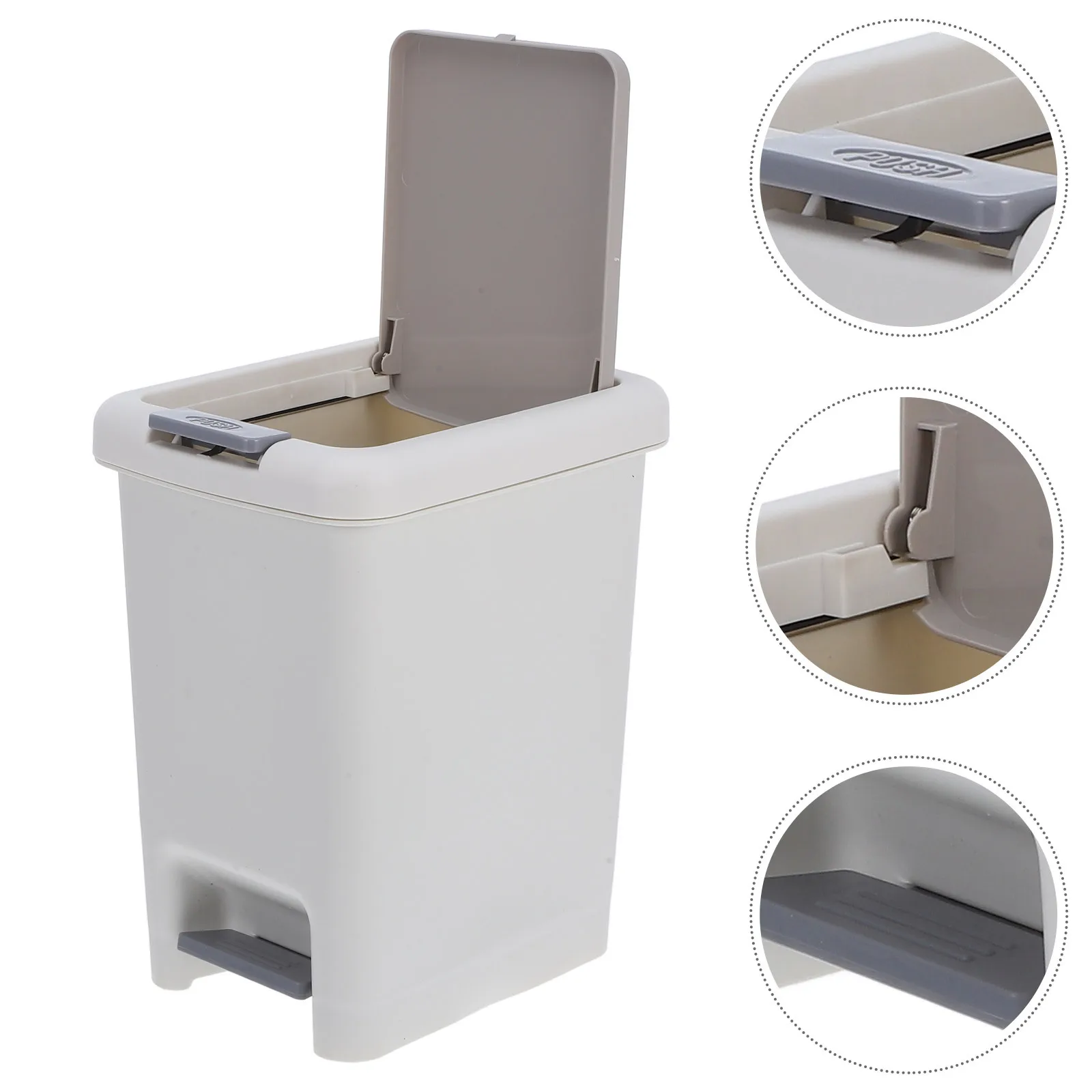 

Modern Round Garbage Can with Press Lid Small Space Saving Trash Bin for Office Kitchen Bathroom Clean Tidy Environment