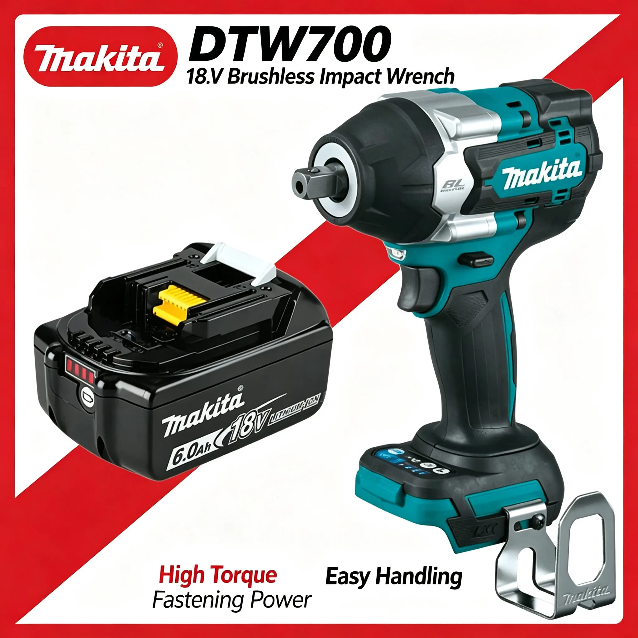 Makita DTW700, avvitatore a impulsi senza fili, 18V, motore brushless, 1200Nm, velocità variabile, avvitatore elettrico ad alta efficienza, resistente, con arresto automatico.