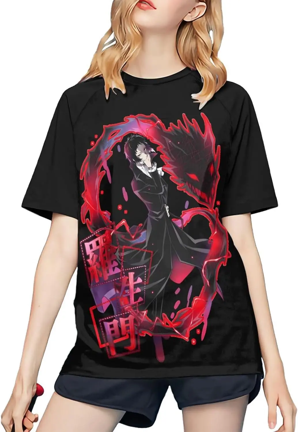 Bungo Anime Stray Dogs Shirt Women's Baseball Short Sleeved T-Shirt Polyester Color Blocking Tops Black