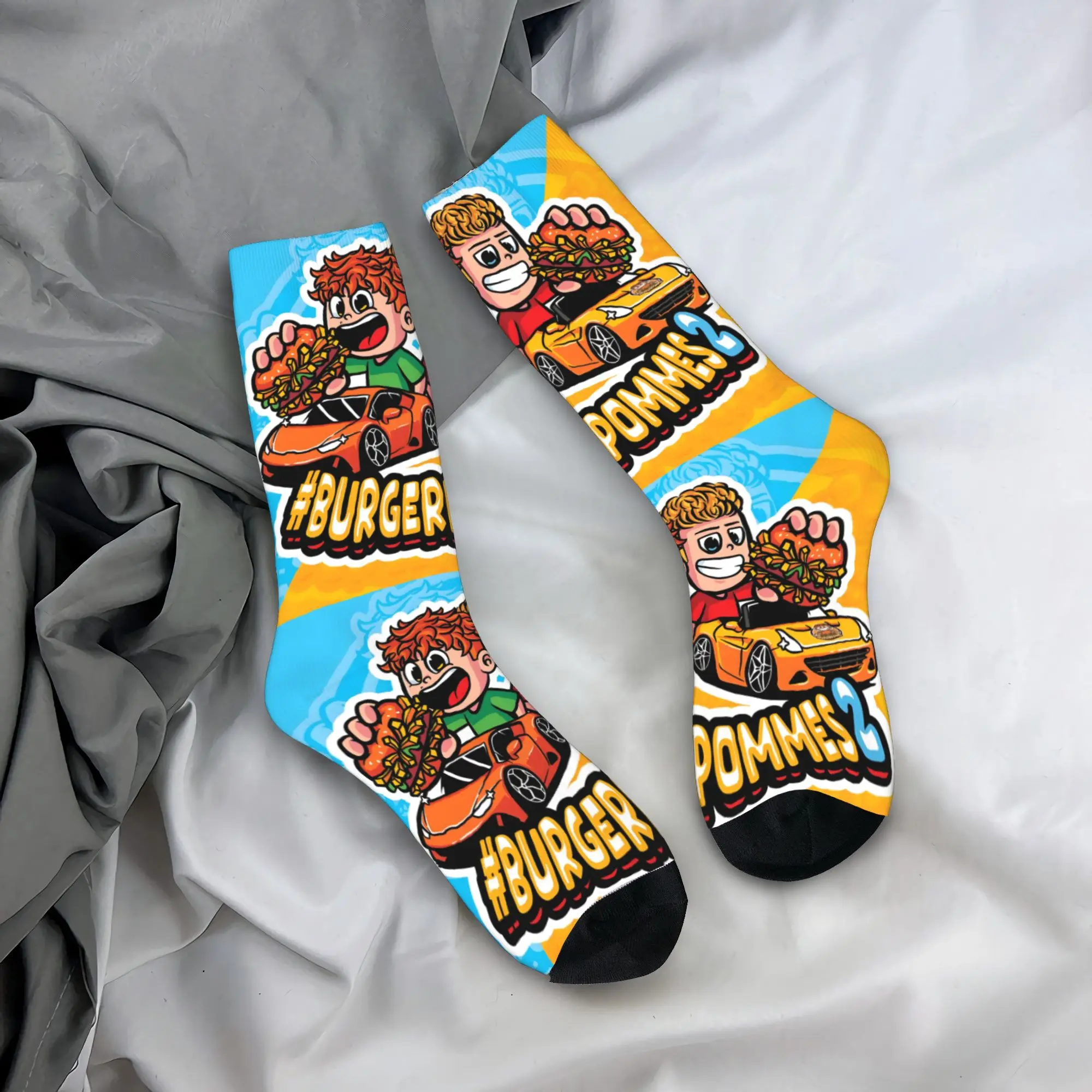 Носки в стиле хип-хоп с милым принтом L-Lukasbses B-Burgerpommes для мужчин и женщин, эластичные классические носки на лето, осень и зиму     Носки Crew