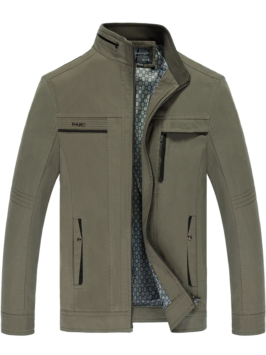 

Men's Pure Cotton Jaet Dad's Sle Outerwear Spring Autumn Casual Faion Urban Loose Fit Long Sve Zipper Closure Coat