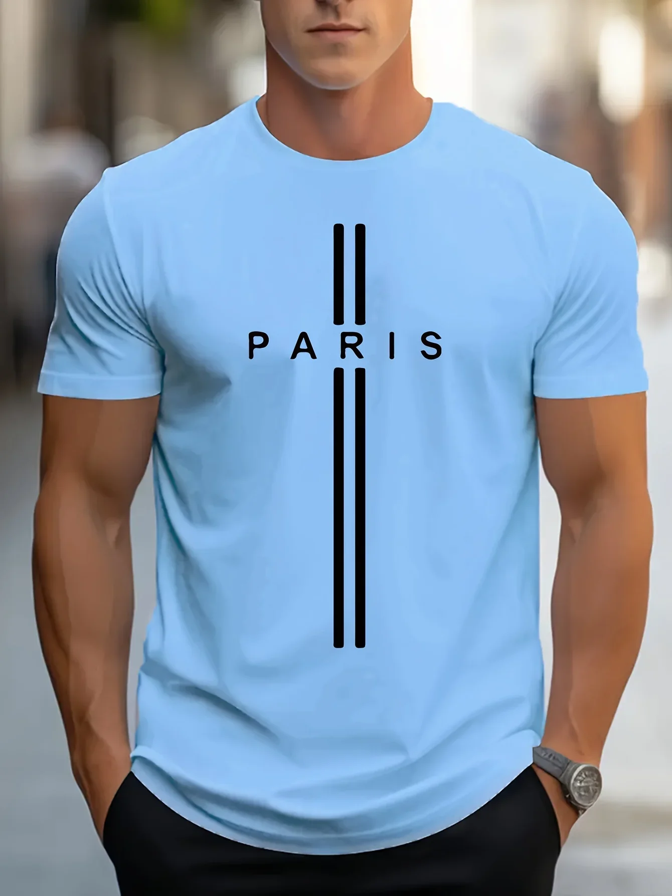 2024 Men\'s crew neck Short Sleeve T-shirt, 100% cotton shirt, loose, Extra large, Paris Print, casual, stylish, summer