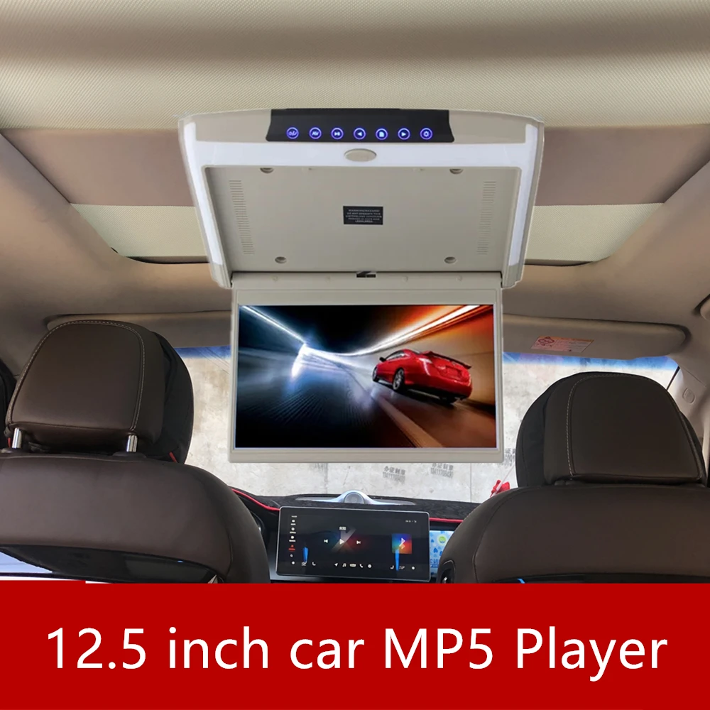 New12.5'' Car Roof Monitor Flip Down IPS Screen Overhead Multimedia Video Ceiling Roof Mount Display Build in FM USB Mirror link