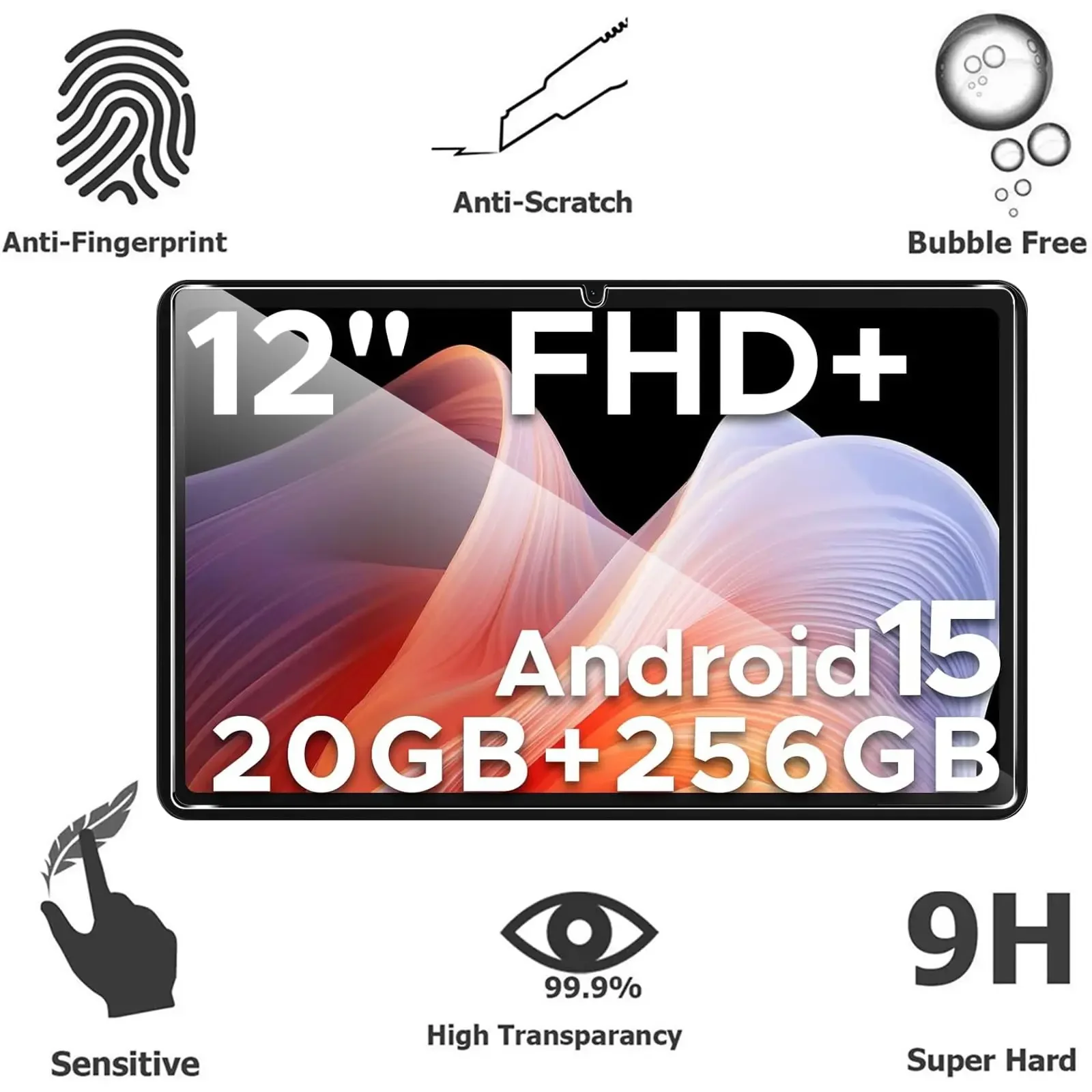 2Pcs For Doogee T36 (12 inch) 2025 Screen Protector, 9H Tempered Glass Film, Anti Fingerprints,No Bubbles Anti-Scratch