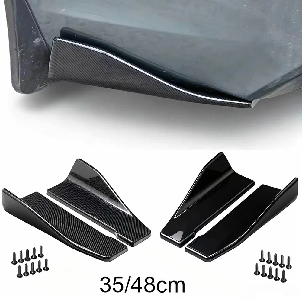

Universal 35/48cm Gloss Black Carbon Fiber Side Skirt Rear Lip Bumper Protector Trim