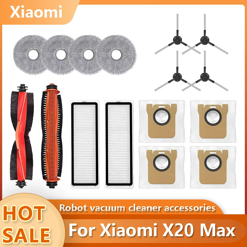Repuestos y Accesorios para el Robot Aspirador Xiaomi X20 Max / X20 Pro: Cepillo Principal, Cepillo Lateral, Filtro HEPA, Paño de Limpieza, Bolsa para Polvo