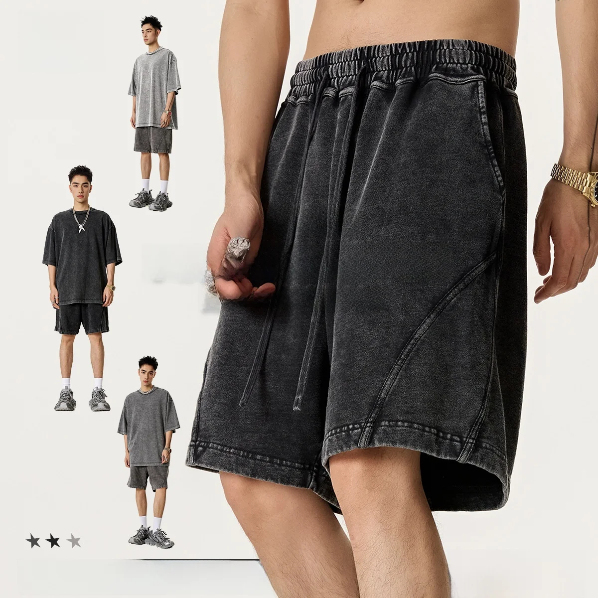 Men's Summer Casual Pants Snowflake Weave Belt Loose Sports Shorts Straight Leg mid Low Waist Fashion Urban Cotton Shorts