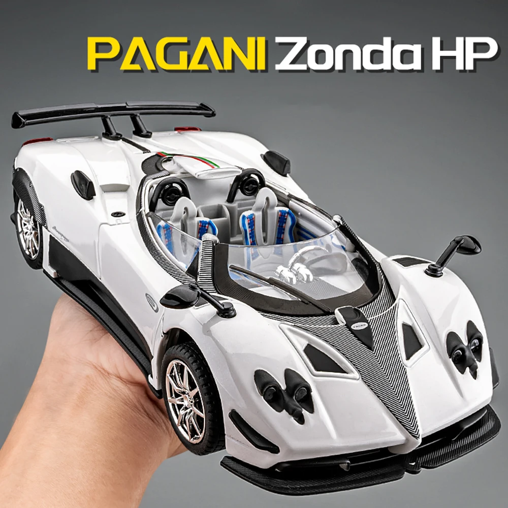 1:24 PAGANI ZONTA HP Huayra Speelgoed Miniatuur Auto Diecast Modellen Deuren Geopend Geluid Licht Trek Voertuigen voor Volwassen Gift Ornament