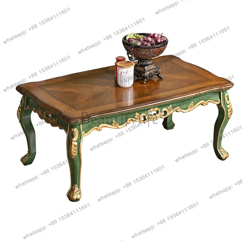 

American living room coffee table solid wood retro green European antique French coffee table