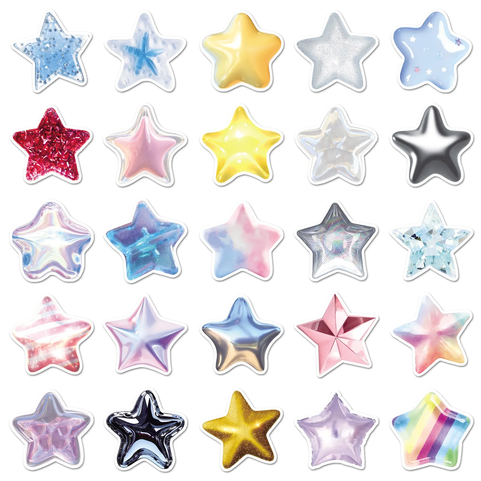 50PCS 3D Stelle stereoscopiche Graffiti Adesivi Stella a cinque punte Cartoon Decal Notebook Telefono Casco Skateboard Classici Giocattoli per bambini