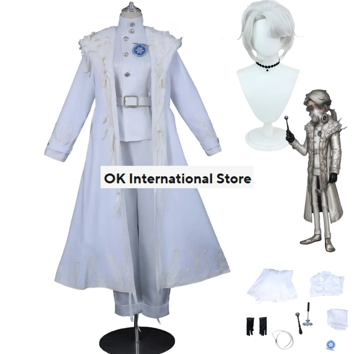 Anime Game Identity Ⅴ Frederick Kreiburg Cosplay Costume Composer Pioneerr Research Wig Trench Coat Uniform Man Carnival Suit