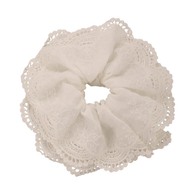 

Изысканная кружевная резинка для волос с вышивкой, белая, с оборками, большая, винтажная, в стиле бохо, для хвоста, мягкая, эластичная, аксессуар для волос