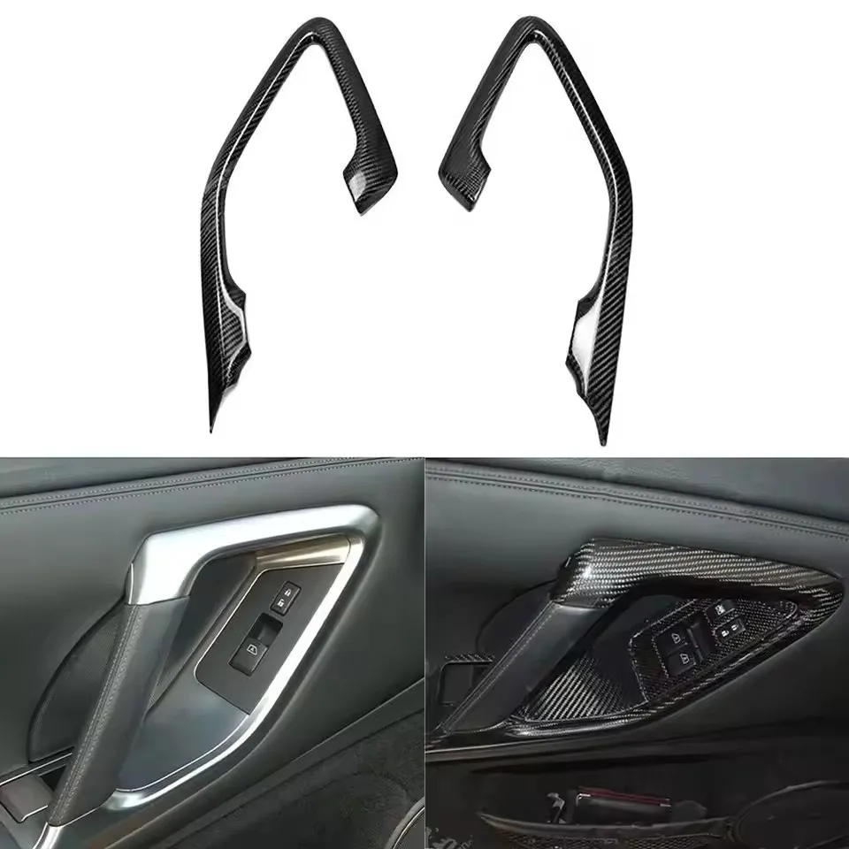 

For Nissan R35 GTR Real Dry Carbon Fiber Interior armrest decorative cover inner Door handle 08-2016 Accessories modification