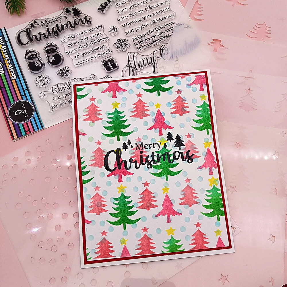 Alinacutle Christmas Winter Forest Background Clear Stamp Layered Stencils Scrapbooking Paper Craft Album Handmade Card