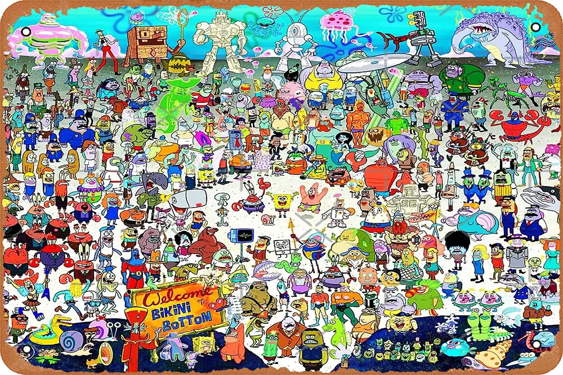 NIUMOWANG Metal Sign - Bikini Bottom Tin Poster 12 X 8 Inches