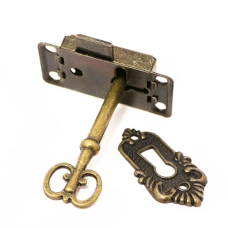 العتيقة قفل الباب درج صندوق مجوهرات خزانة خزانة خزانة قفل الباب مجموعة خزانة خزانة قفل الباب + مفتاح الأثاث #2