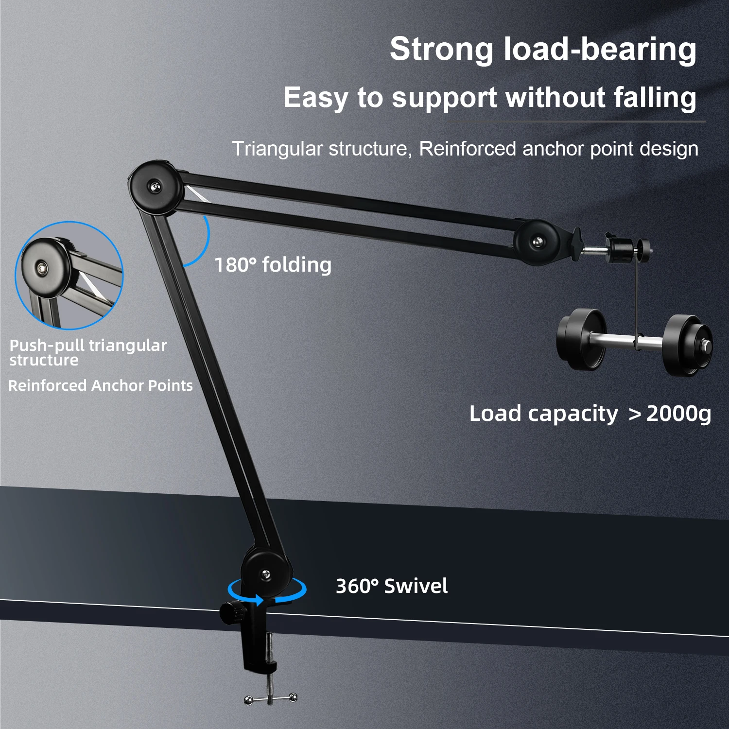 Robuster Verstellbarer Mikroskop-Armständer 2kg Tragfähigkeit 360° ° Drehbare 1/4-Zoll-Halterung für Beobachtung, Reparatur, Löten, Live-Streaming – Detail 2