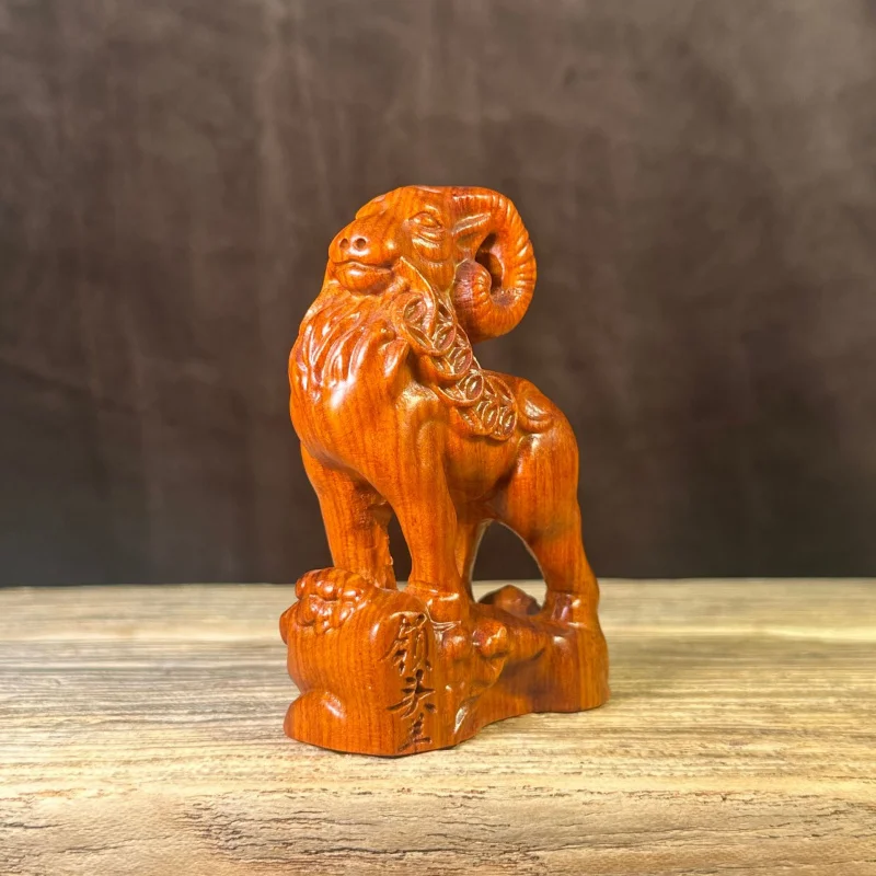 Ebony Leading Ornament Twelve Zodiac Animals Sheep Decoration Solid Wood Hand-Carved Craft