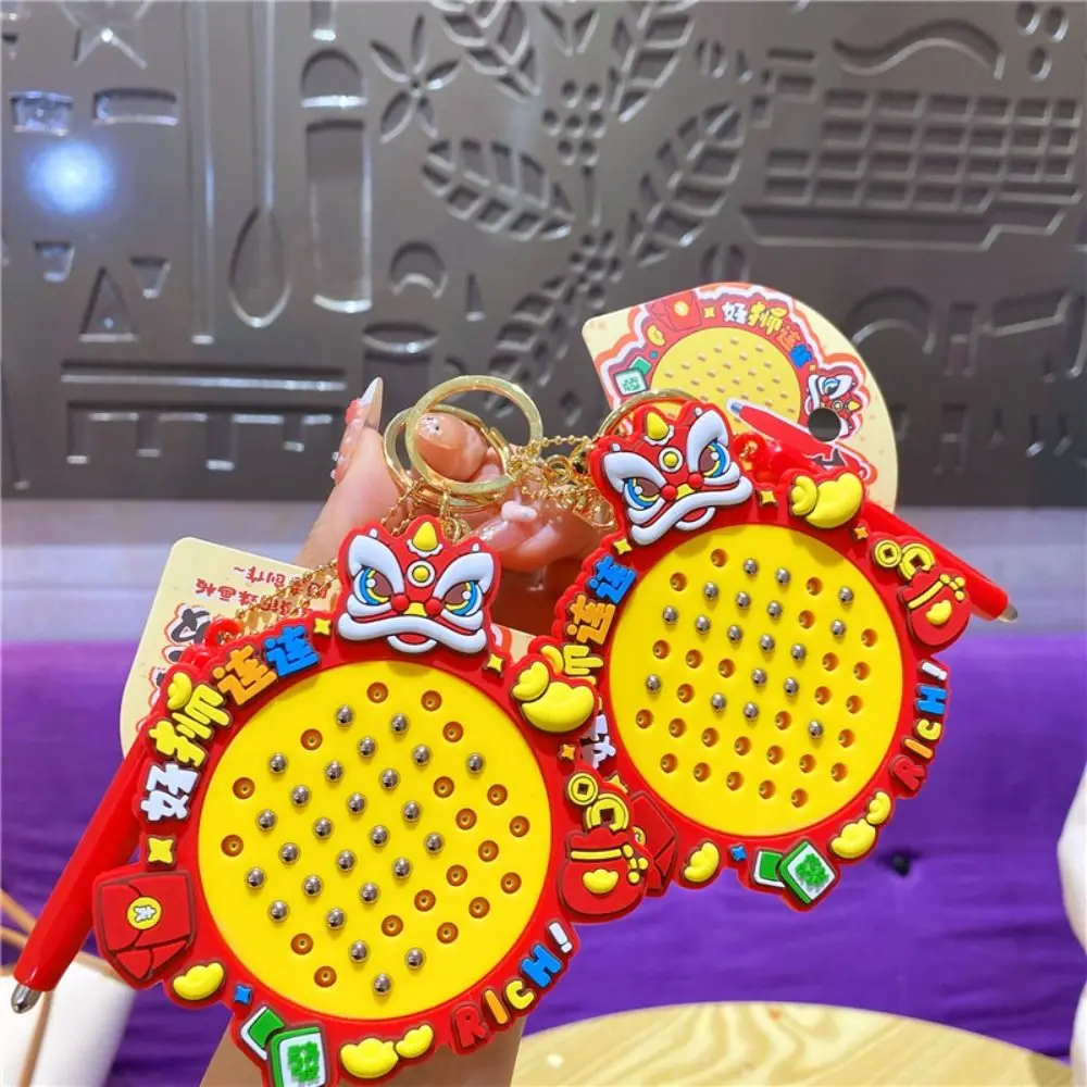 Lion Dance Magnetic Drawing Board Keyring Become Rich DIY Mini Funny Keychain Painting Game Pad Doodle Board Drawing Toy Pendant