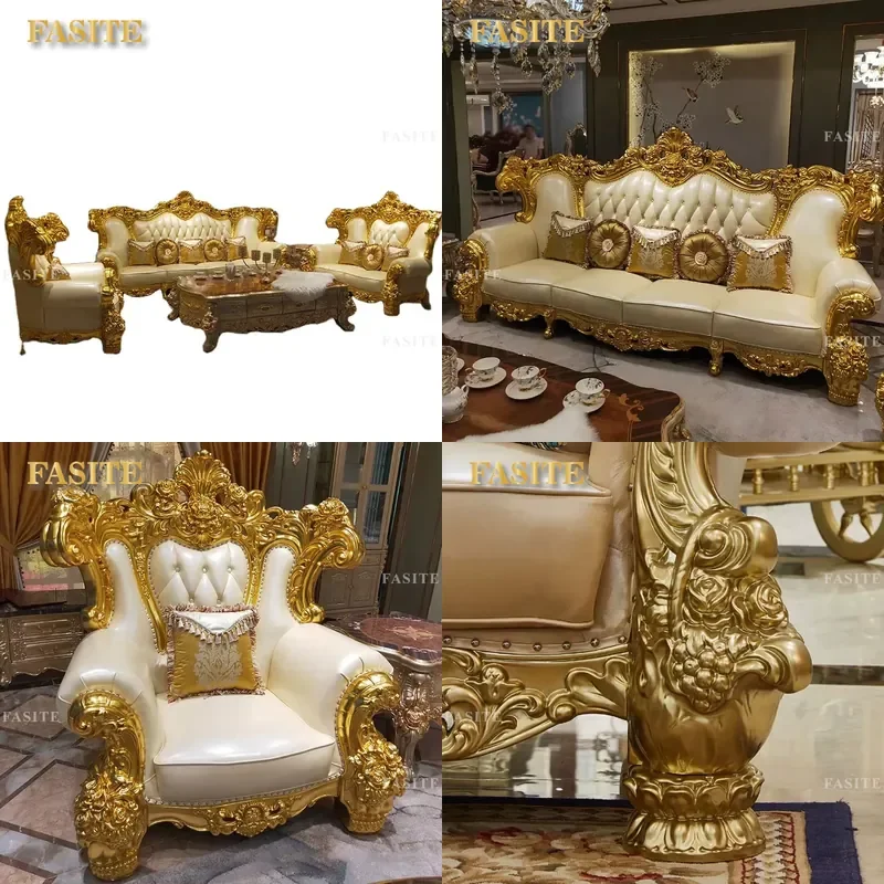 For Luxury French Style Royal Leather Sofa European Living Room Furniture Elegant Comfortable Home Decor