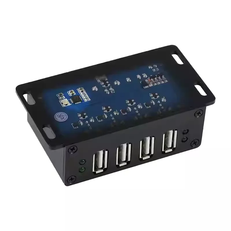 WAVESHARE Industrial-grade 4-port USB 2.0 multi-interface hub adapter, expanding from 1 to 4 ports, with a metal casing.