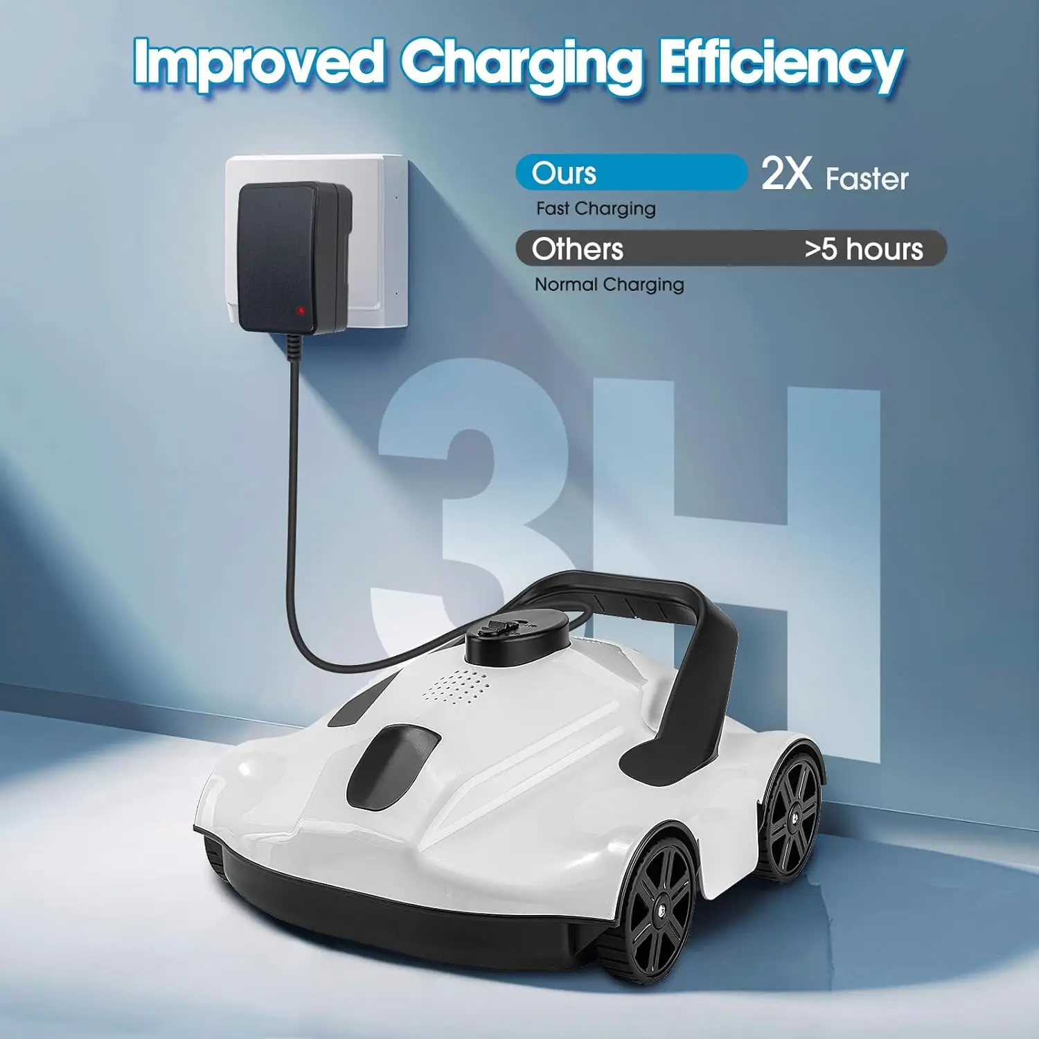 Wireless Robotic Pool Vacuum Cleaner Automatic Cleaning with Self-Parking Capabilities 90-Minute Runtime Fast Water Filtration