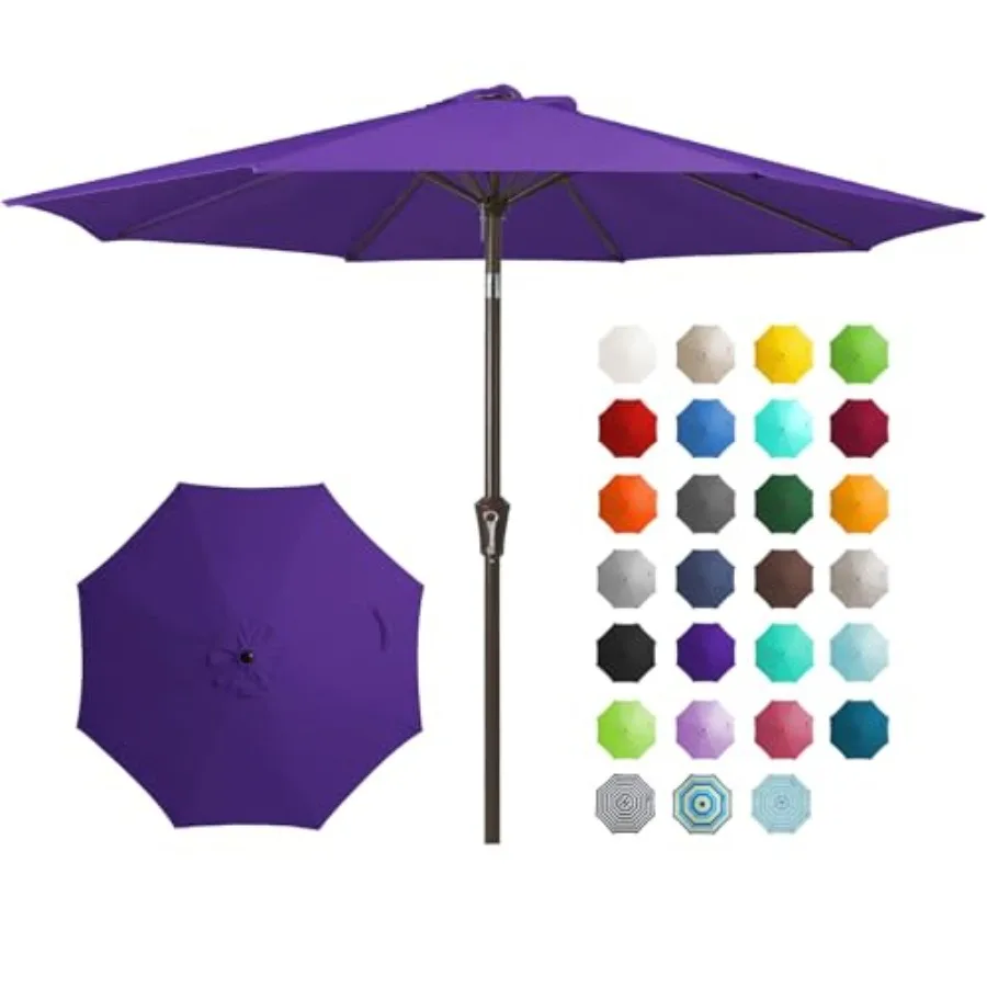 

9FT Outdoor Patio Umbrella Outdoor Table Umbrella with Push Button Tilt and Crank, Market Umbrella 8 Sturdy Ribs UV Protection