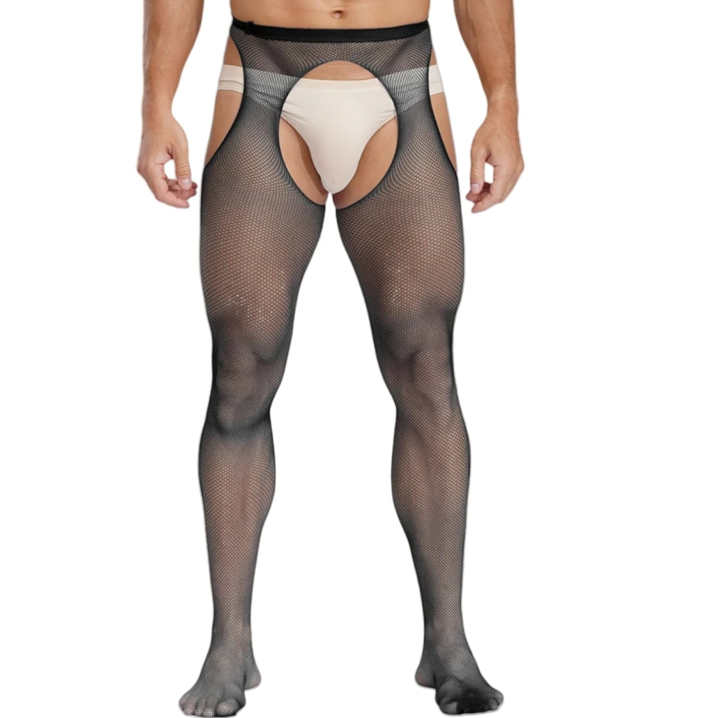 Stoking Pria Warna-warni Populer, Legging Terbuka di Bagian Selangkangan, Bodystocking Jaring Kecil, Pantyhose Seksi untuk Pria, Kaus Kaki untuk Pakaian Malam