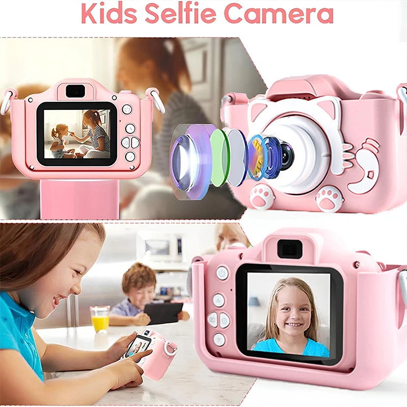 Mini cámara de juguete para niños, cámara Digital con Video, dibujos animados, cubierta de silicona suave, tarjeta SD de 32GB, regalo de Navidad para niños y niñas