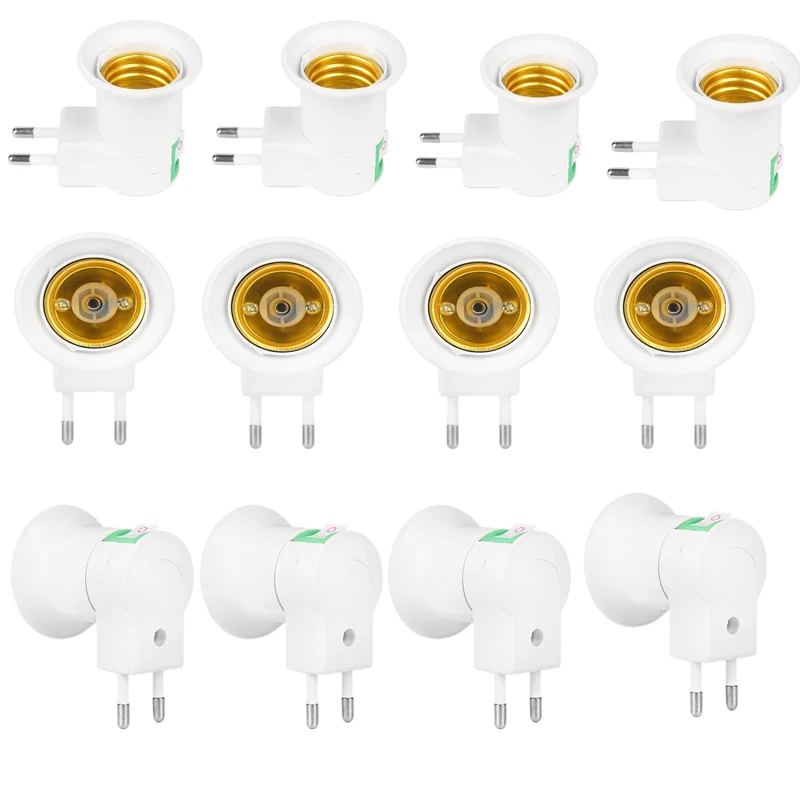 

10Pcs/lot White E27 Base LED Light Socket To EU/US Plug Holder Adapter Converter ON/OFF For Bulb Lamp