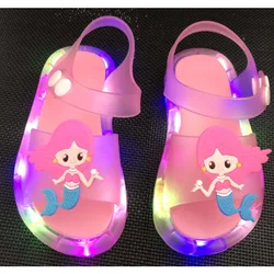 New Children Sandals Glow Cartoon Fashion Princess Summer Unicorn Mermaid Sandals  Kids Shoes