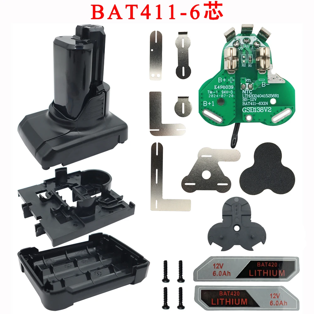 BAT411 BAT420 Li-ion Battery Plastic Case Shell Box PCB charging Protection Board Label For Bosch 10.8V 12V BAT412A BAT413A