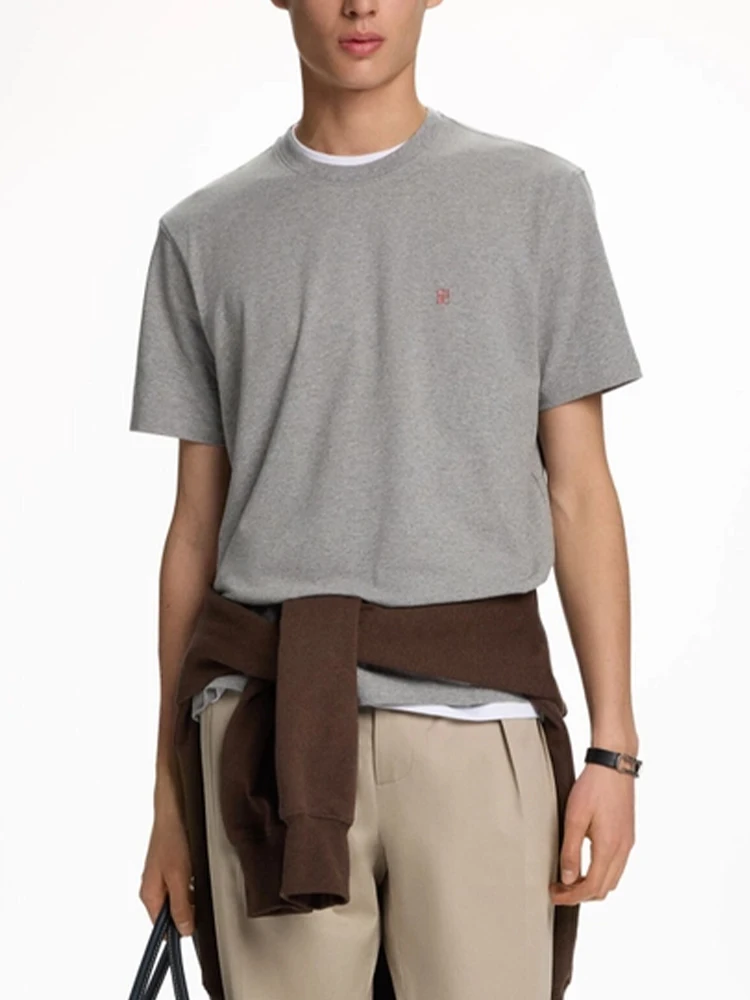 CH Besticktes Einfarbiges Kurzarm-T-Shirt für Herren Rundhals Regular Fit Klassisch Zeitlos Premium-Stoff Lässige Alltags-Oberteile – Detail 2